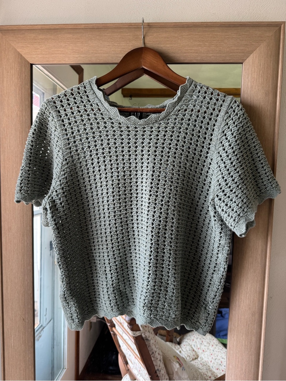 GAP Open-Weave Short Sleeve Sweater - Sage Green XL